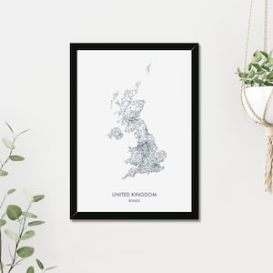 UK United Kingdom Great Britain Roads Map Print (Instant Digital Download)