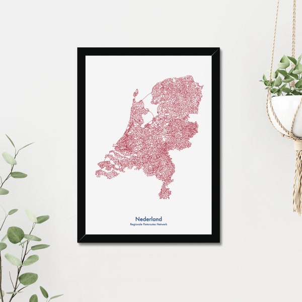 Niederlande Regionale Fahrradnetz (Nederland Regionale Fietsnetwerk) Karte Print (Digitaler Poster Download)