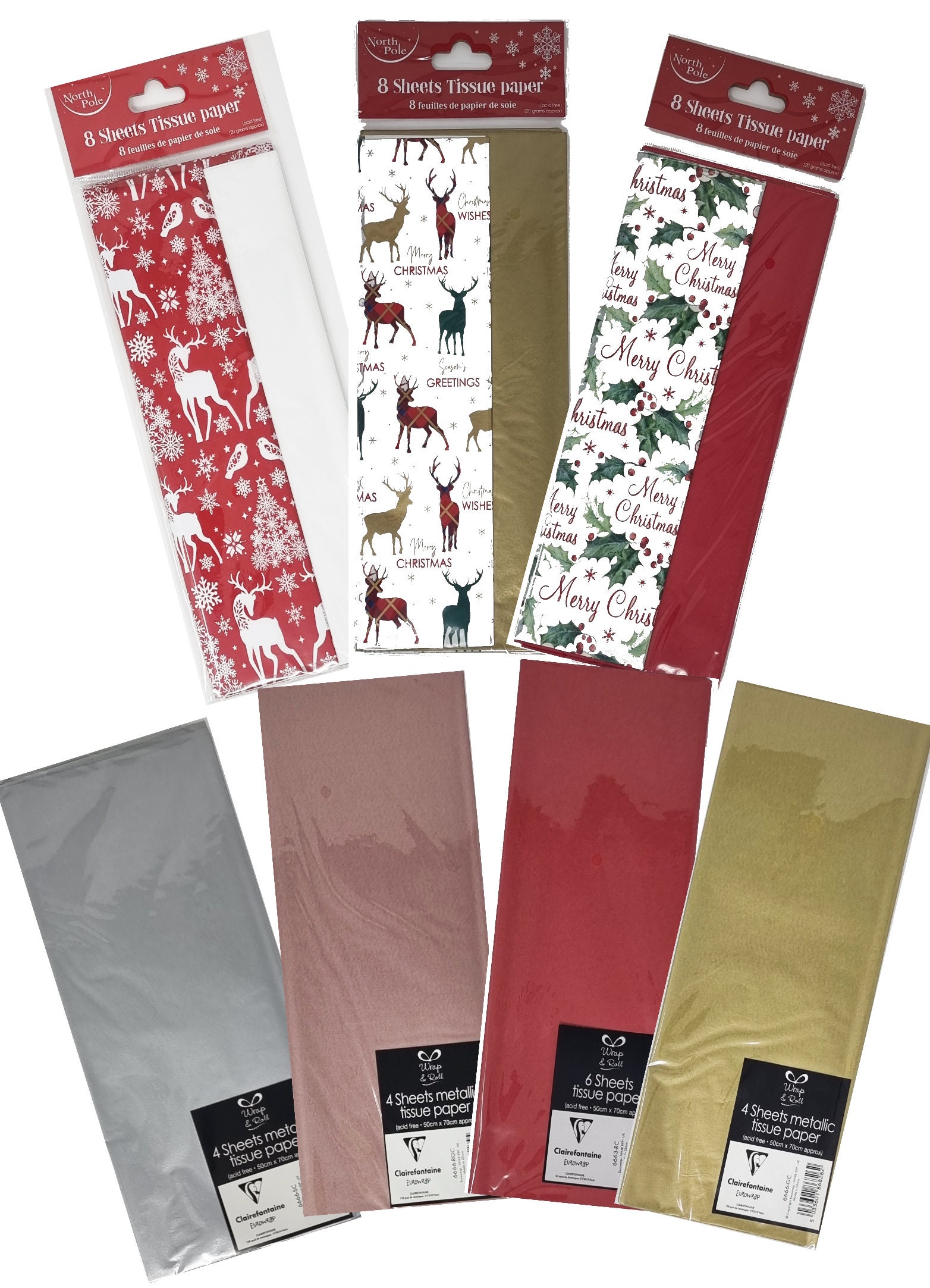 Luxury Tissue Paper Gift Wrap Christmas/Metallic/Plain - 4, 6 or 8 sheets  Acid Free
