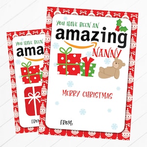 Merci d'avoir été une nounou incroyable, porte-cartes cadeau Amazon, porte-cartes d'appréciation pour nounou pour les vacances de Noël - imprimable