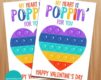 Happy Valentines Day 3.5&quot;x5&quot; valentine COOKIE CARD, printable cookie card, instant download valentine card, My Heart is Poppin for You, Pop