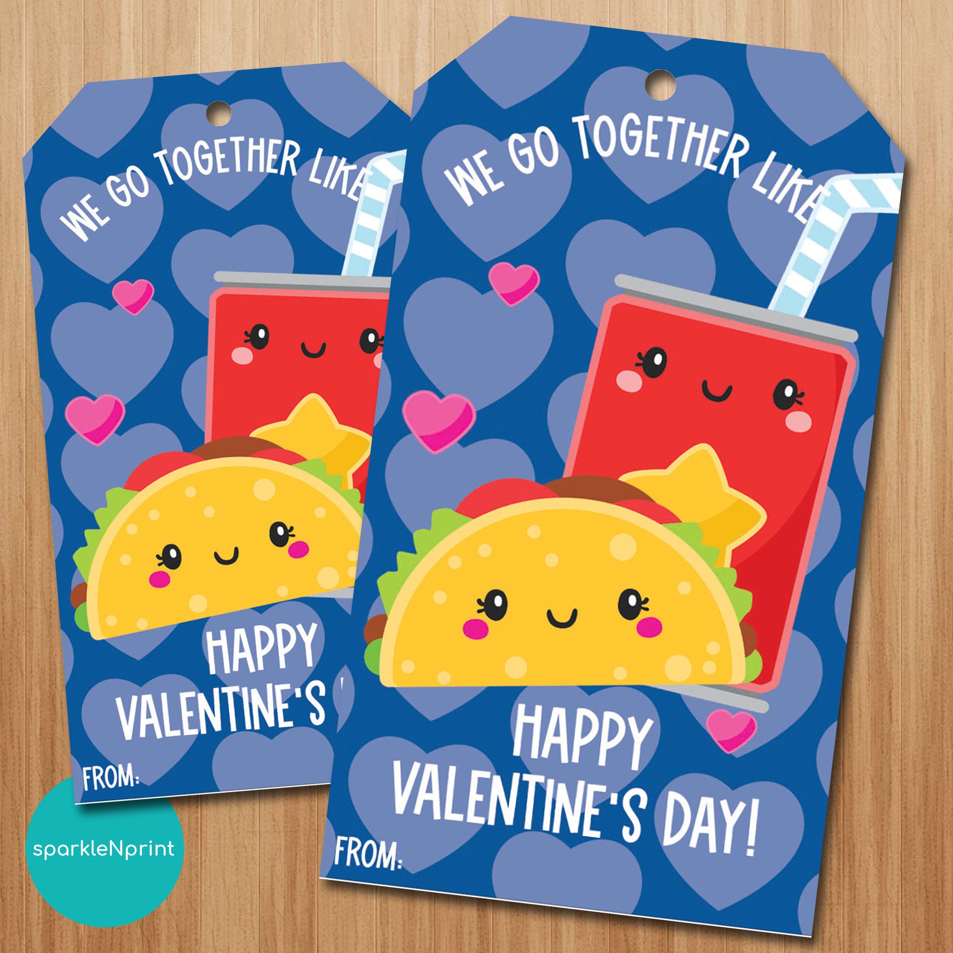 Kids Valentines, We Go Together Like Tacos and Soda Gift Tags, Classroom Valentines, Perfect Pair, Printable Valentines, Instant Download