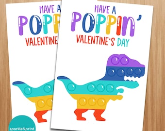 Valentines Printable Mini Cookie Card 3.5&quot; X 5&quot; - Have a Poppin&#39; Valentine&#39;s Day Cookie Card, Valentine Cookie Cards, Dino Cookie Card