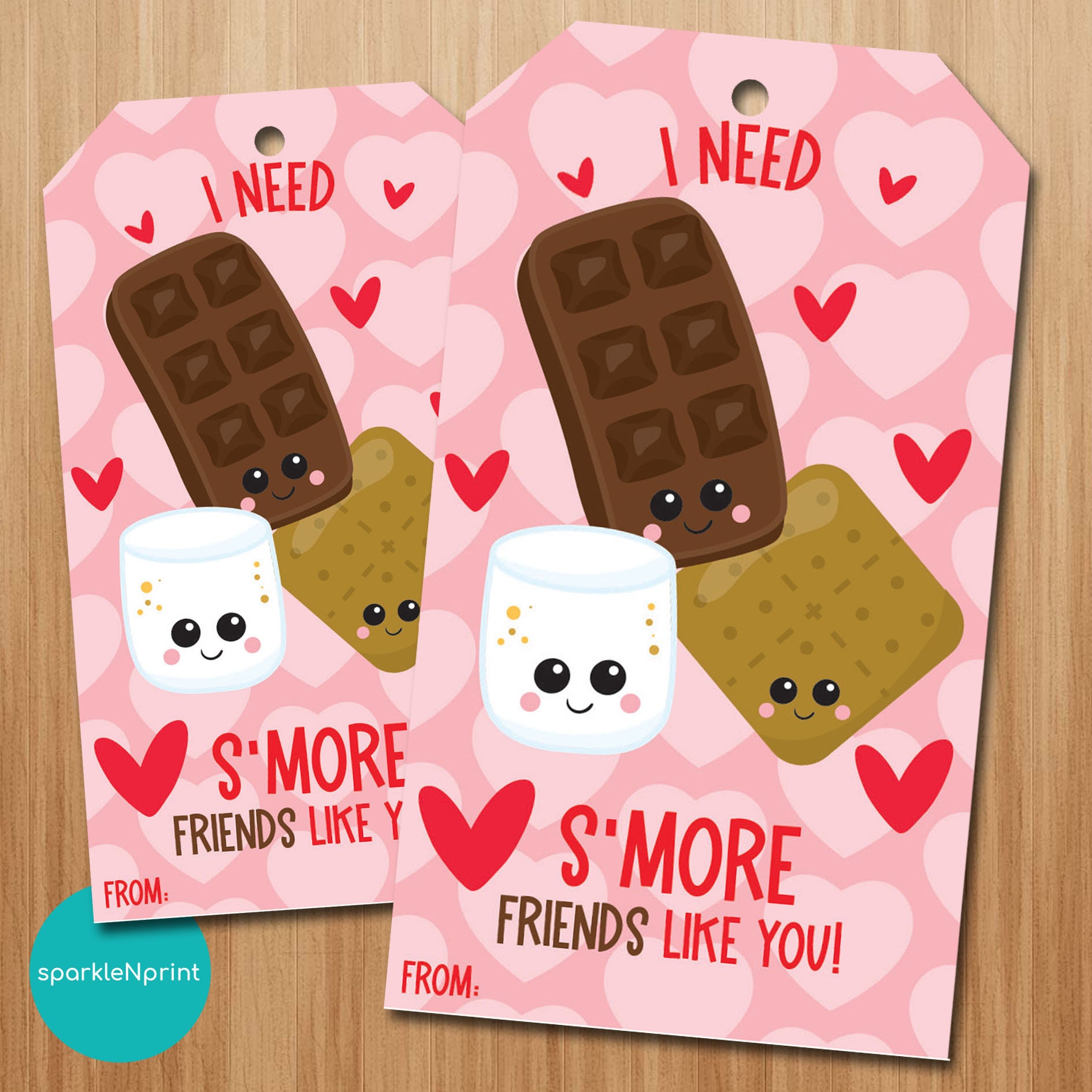 Printable S'mores Valentine's Day Gift Tags, I Need S'more Friends Like You Favor Tag, School Classroom Valentine, Instant Download