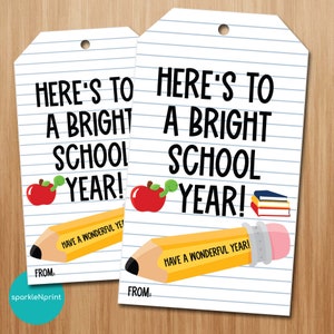Back to school Gift Tags, Here&#39;s to a Bright School Year, First Day of School Gift Tags - Instant Download