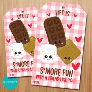 Druckbare S&#39;mores Valentinstag Geschenkanhänger, das Leben ist mehr Spaß mit einem Freund wie Sie bevorzugen Tag, Schule Klassenzimmer Valentine, Sofortiger Download