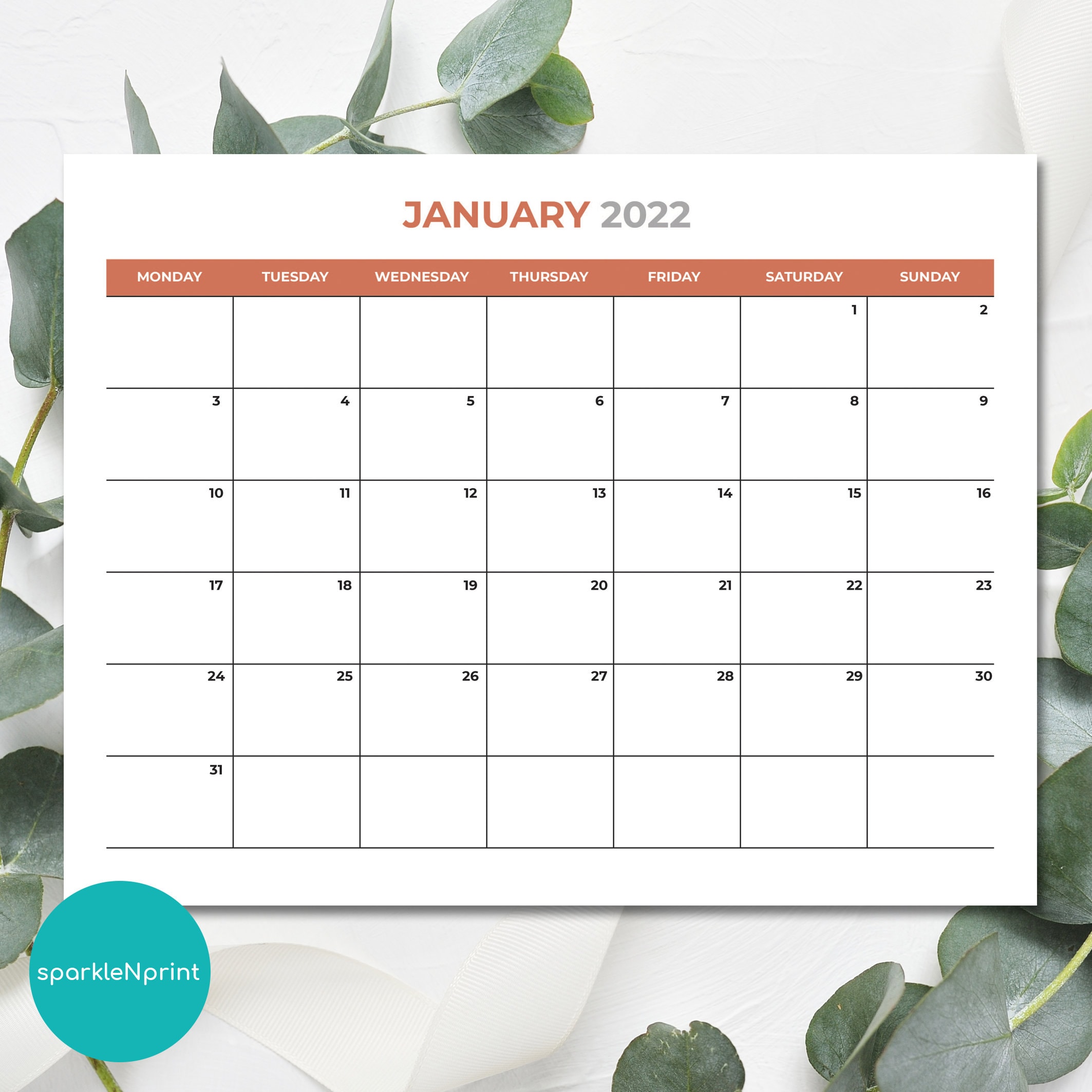 2022 printable calendar january 2022 through december 2022 etsy