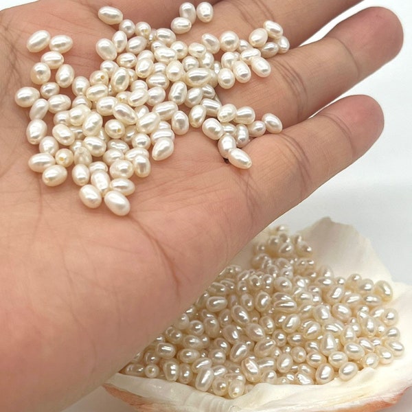 Rice White Pearl, Tiny Small Freshwater Pearl, Rare Size Half Drilled, DIY Jewelry Supplies