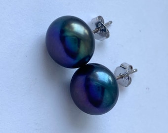 Black Pearl Stud Earrings, 10mm, 925 Sterling Silver Earrings, Classic Pearl Earrings, Birthday Gift for Mom, Earrings for Bride, Presents