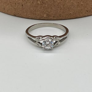 Solitaire Engagement Ring, Stainless Steel Ring, 5mm Cubic Zirconia, Elegant Ladies Ring, Birthday Gift for Women, Mother’s Day Gift