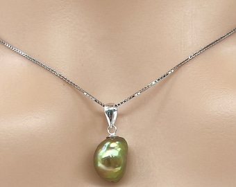 Olive Green Pearl Necklace, Summer Pearl Necklace, Unisex Necklace , Birthday Gift for Teenagers, Gift for Daughter