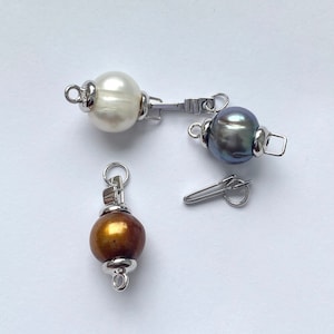Handmade Pearl Clasp, Sterling Silver Freshwater Pearl Clasp, Bracelet Necklace Clasp, Supplies for Jewelry Making, Artisan Designer