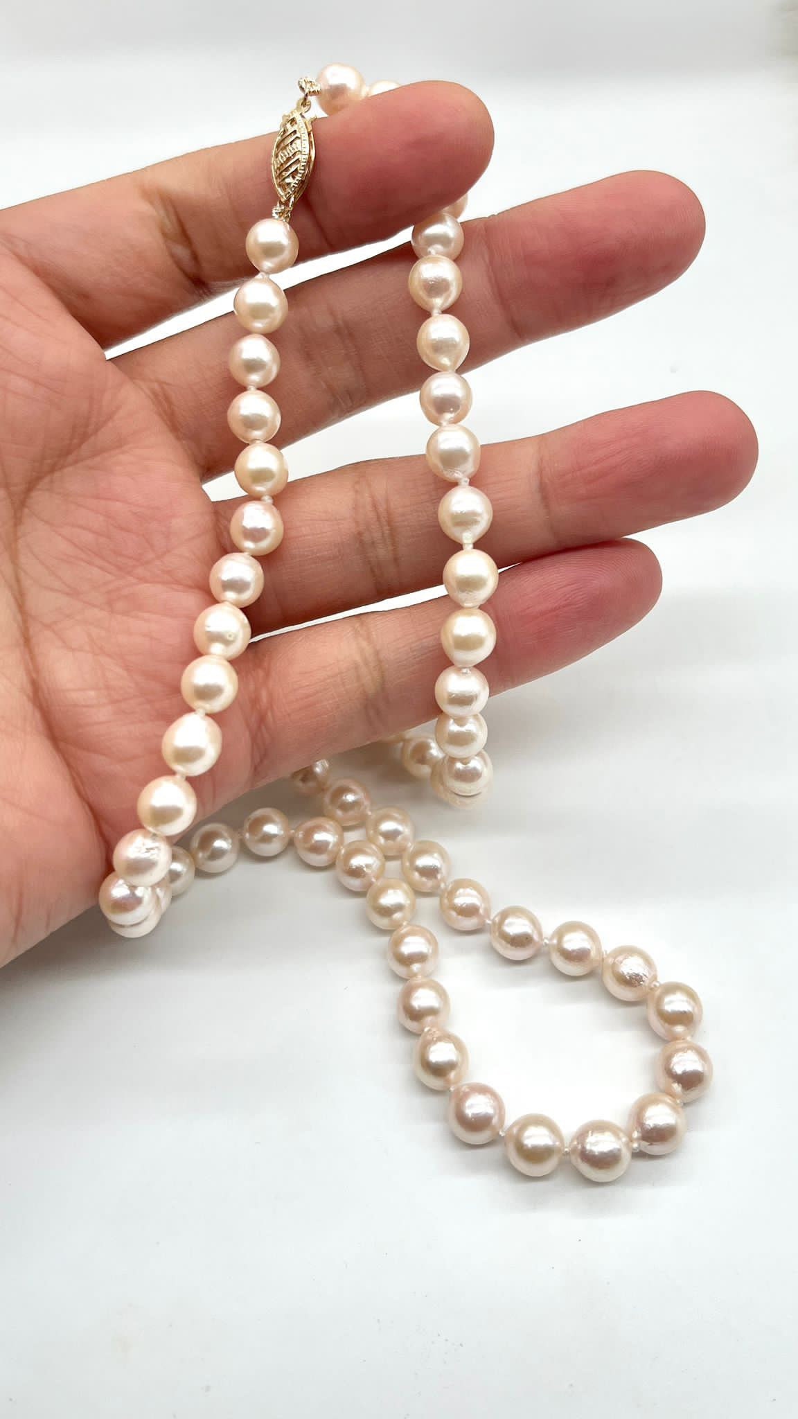 14K Sea Pearl Necklace, 6.5mm Cultured Saltwater Pearl Necklaces, Unisex Necklace, Birthday Gift for Women, Mother's Day Gift