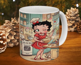 Betty Boop Baking Mug, Retro Coffee Cup, Vintage Anime Mug, Baker's Gift, Chef's Cup, Retro Kitchen Gift, Gift for Mom, Mother's Day Gift