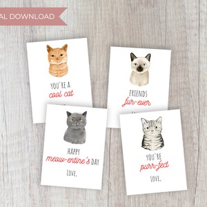 Kat hoofd Valentijnsdag kaarten | Digitale download Class Kid Valentine-kaarten voor school-voorschoolse kinderopvang (set van 4)
