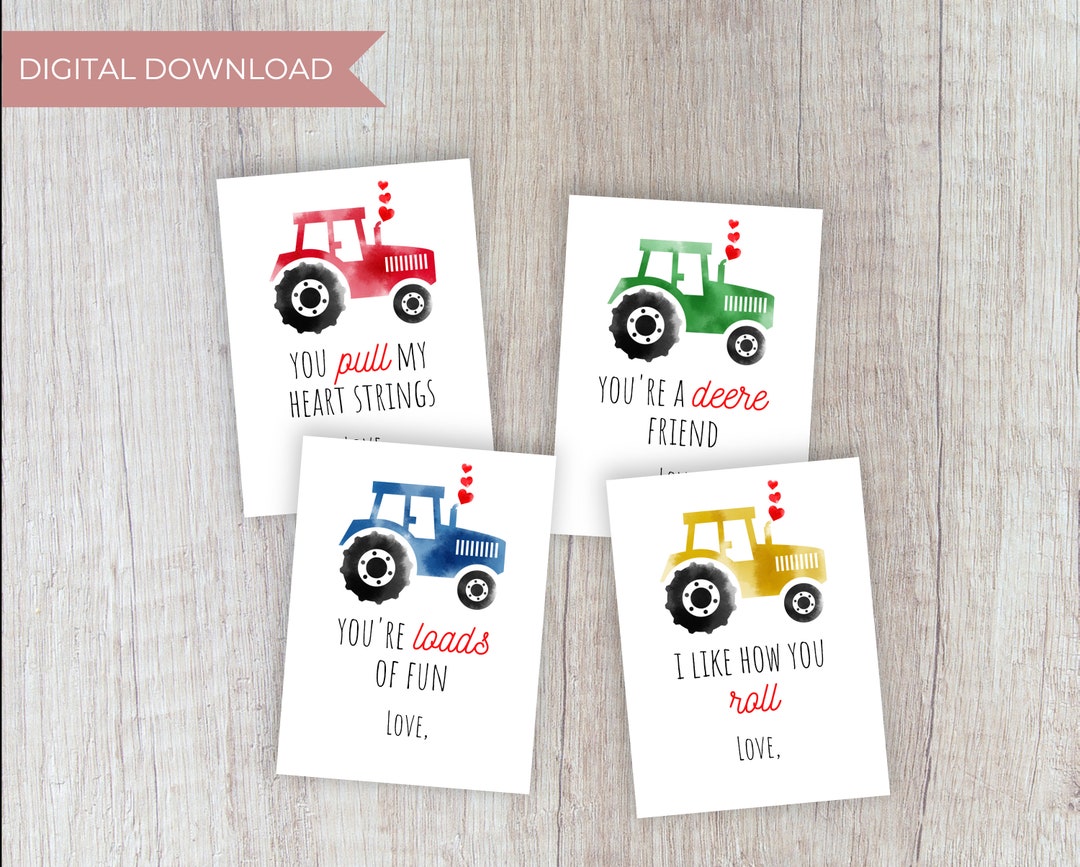 Tractor Valentine's Day Cards Digital Download Class Kid