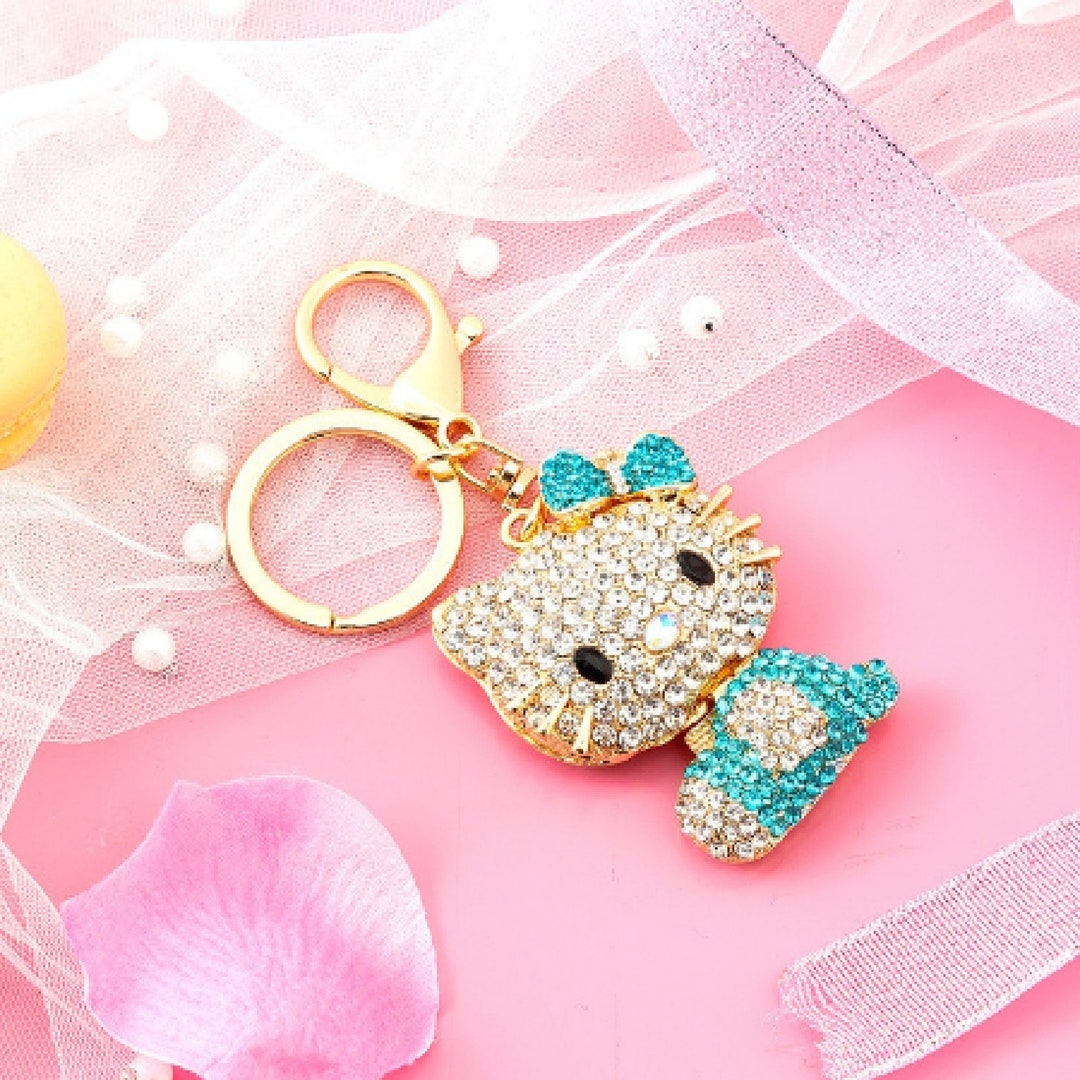 Hello Kitty Rhinestone Bag Charm Key Chain Key Ring New - Etsy