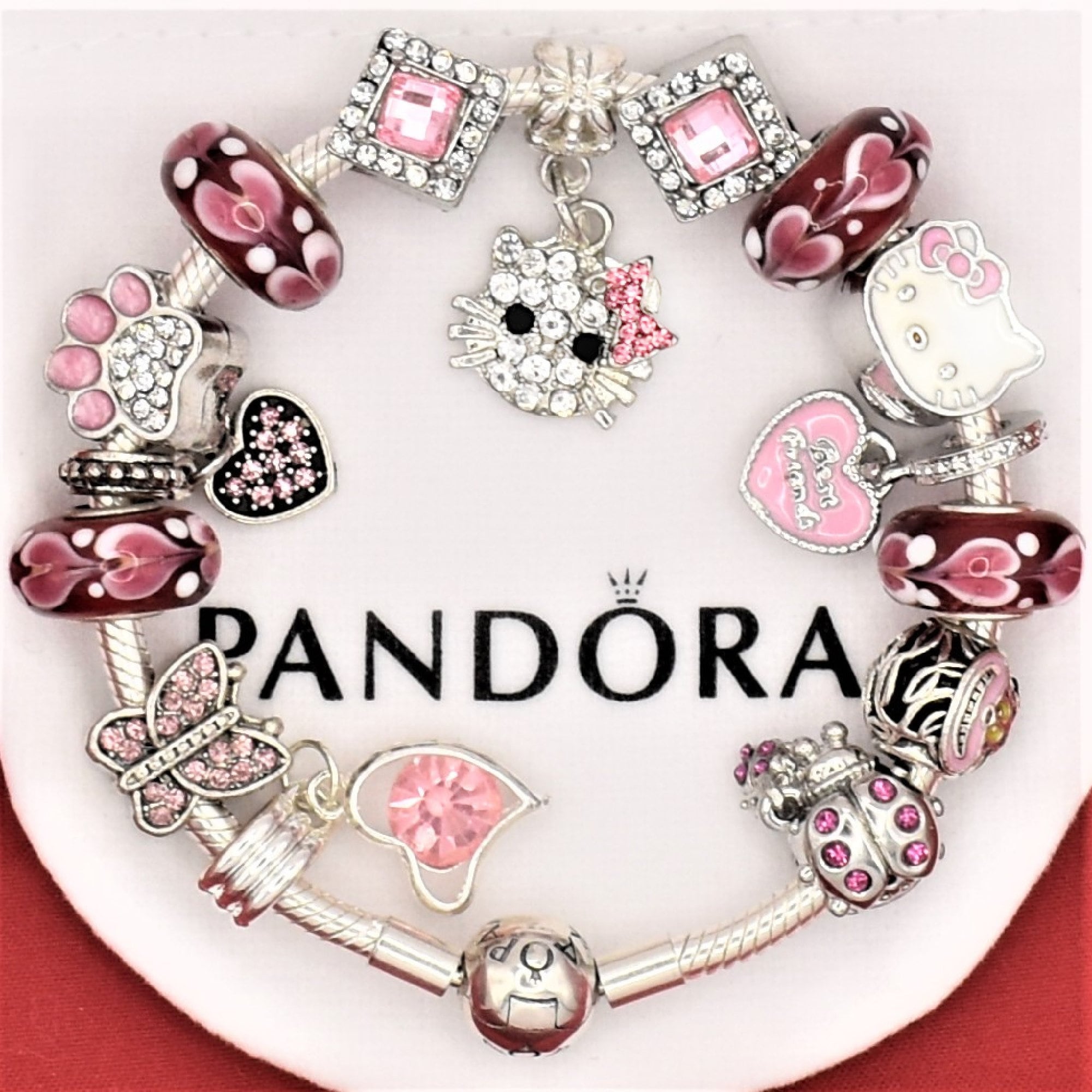 Pandora Bracelet With Hello Kitty Best Friends Hearts Pink Red Etsy Pandora Bracelet With Hello Kitty Best Friends Hearts Pink Red Etsy