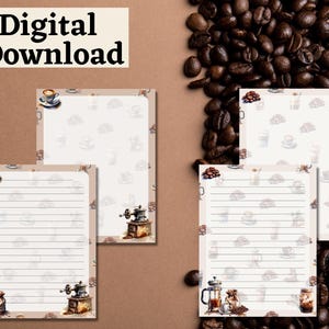 Conjunto de papelaria para impressão de café | PDF tamanho carta dos EUA | Download digital instantâneo | Papel de carta de grãos de café