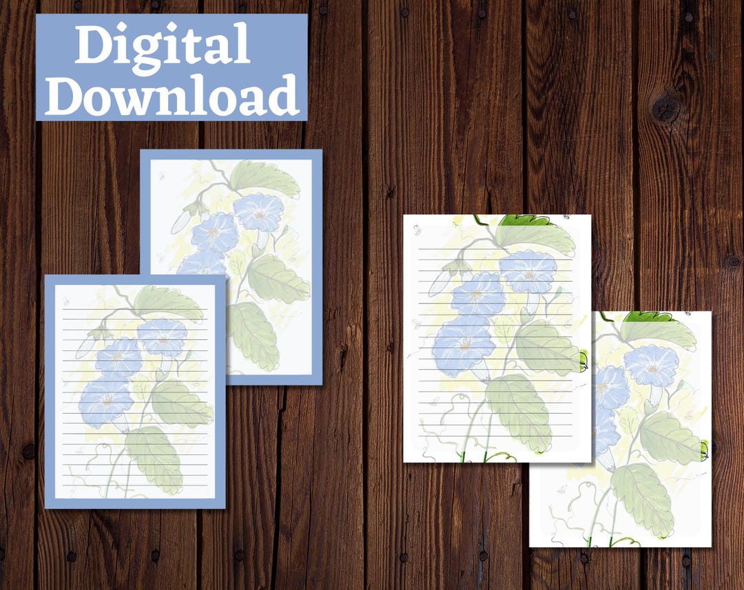 Morning Glory Printable Stationery Paper Set | US Letter Size | Jpg ...