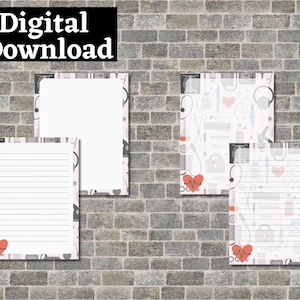 Medical Field Printable Stationery Set | US Letter Size pdf | Instant Digital Download | Healthcare Worker Writing Paper | Black And White