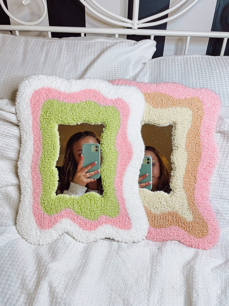 Custom Wavy Tufted Mirror Punch Needle Handmade Home Etsy