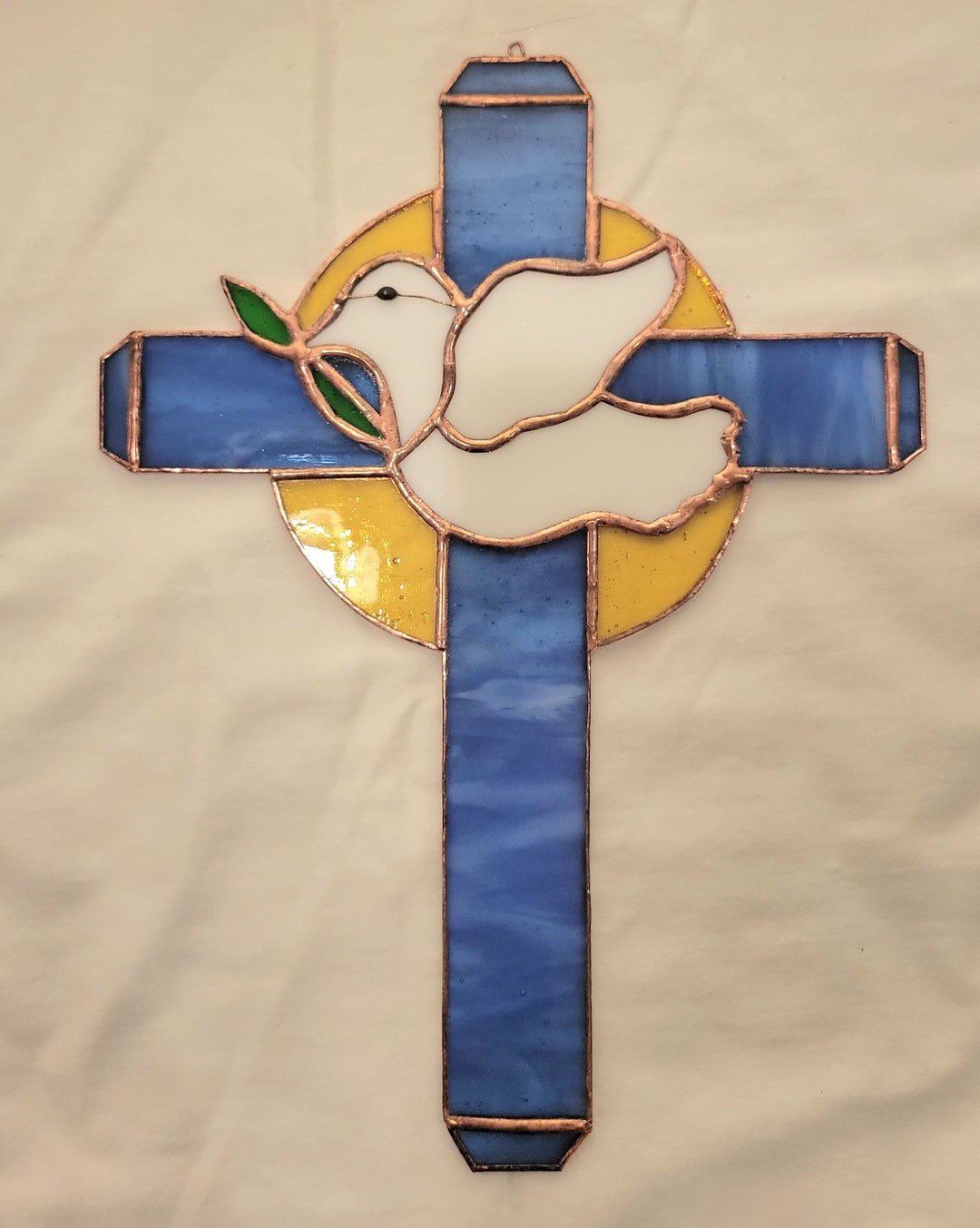 Stained Glass Cross With Dove Detail. Glass Cross Window Hanging ...