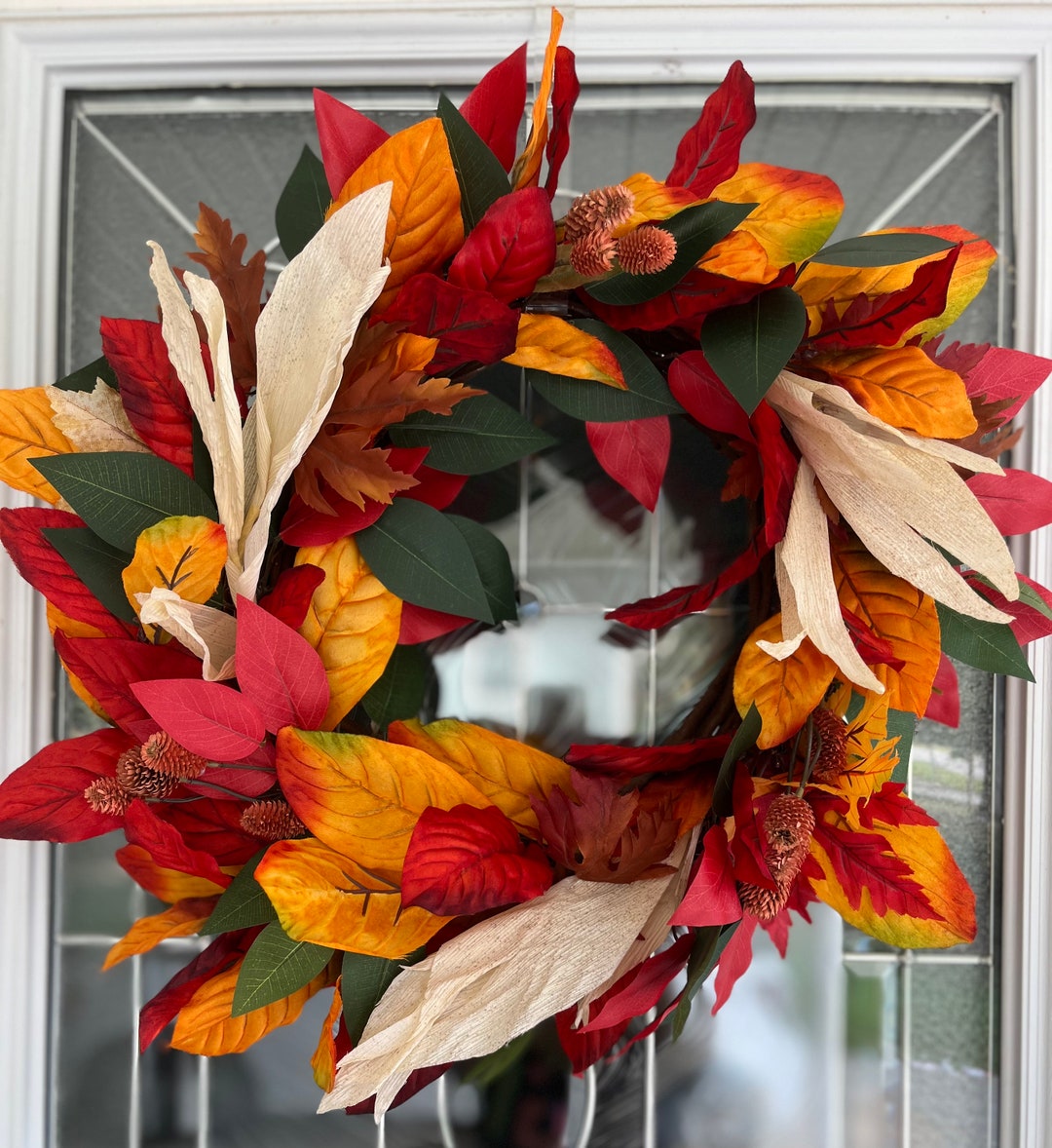 Autumn Front Door Wreath, Fall Maple Leaves Wreath - Etsy