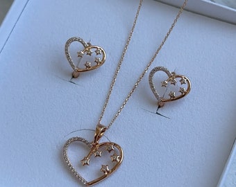 Conjunto de collar de corazón/Joyas/Conjunto de corazón/Pendientes con collar/Joyería/Regalo para esposa/Regalo de cumpleaños/Regalo del Día de la Madre