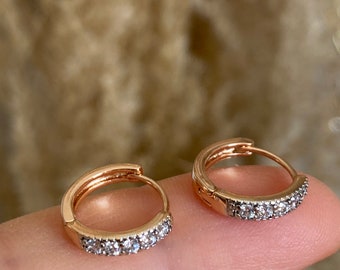 Creolen Rund ohrringe-Mini Ohrringe-Hoop esrrings-Schmuck-Zirkonia ohrringe-Rosegold-