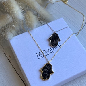 Necklace with Black Fatima&#39;s Hand-925 Sterling Silver-Real Silver-Fatima Hand-Black Chain-Jewelry-Gift-Necklace-jewelry gift