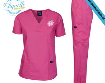 Esthetician Scrubs Set with Custom Text | Text Embroidery Design | Custom Scrubs Set Top and Taps |  Uniforms | Gift for women and men