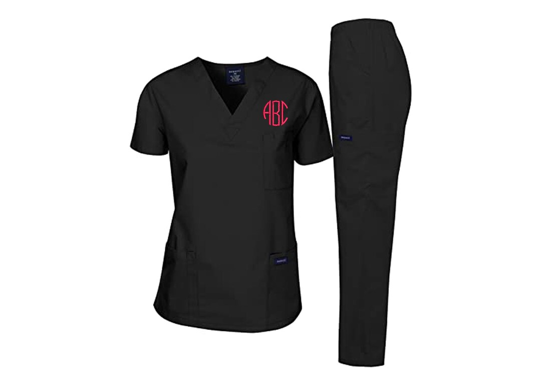 Scrubs Set Top and Taps With Monogram, Custom Monogram Scrubs Set, Personalize Monogram Scrubs