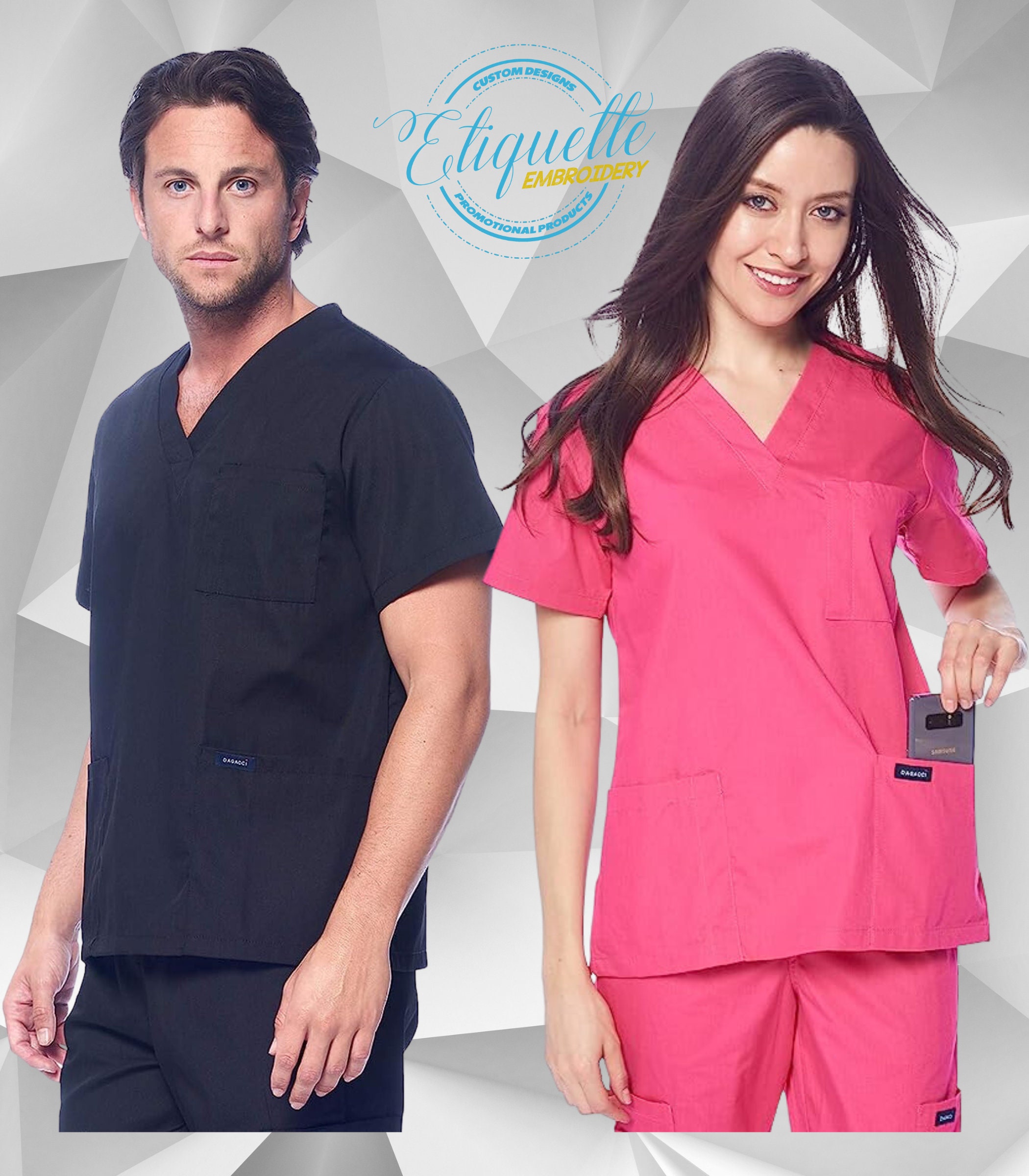 Esthetician Scrubs Set With Custom Logo Logo Embroidery Design Custom