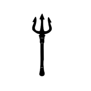May include: A black trident with three prongs, a classic symbol of power and strength.