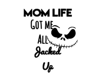 Calcomanía de vinilo de Jack Skellington de Mom Life para coche o vaso