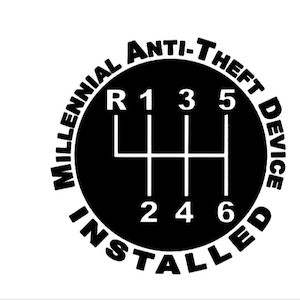 Millennial Anti Theft Device - 6 Speed Gear - Endangered Species - Stick Shift - Manual Car Decal - Vinyl Decal - Sticker - Jeep - Window