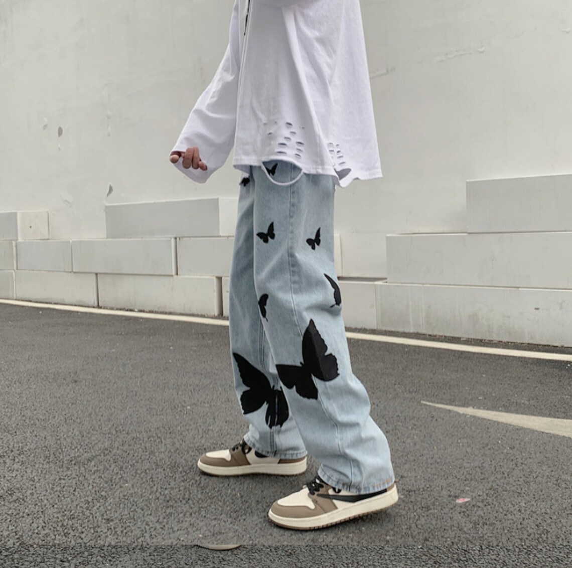 Butterfly Printed Baggy Jeans Etsy