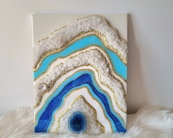 Wanddecoratie, kunst aan de muur hars, decor kristallen geode, kunst geode hars