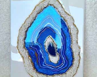 Blue Agate Resin Wall Art, Crystal Geode Decor (11.8x15.8 inch)