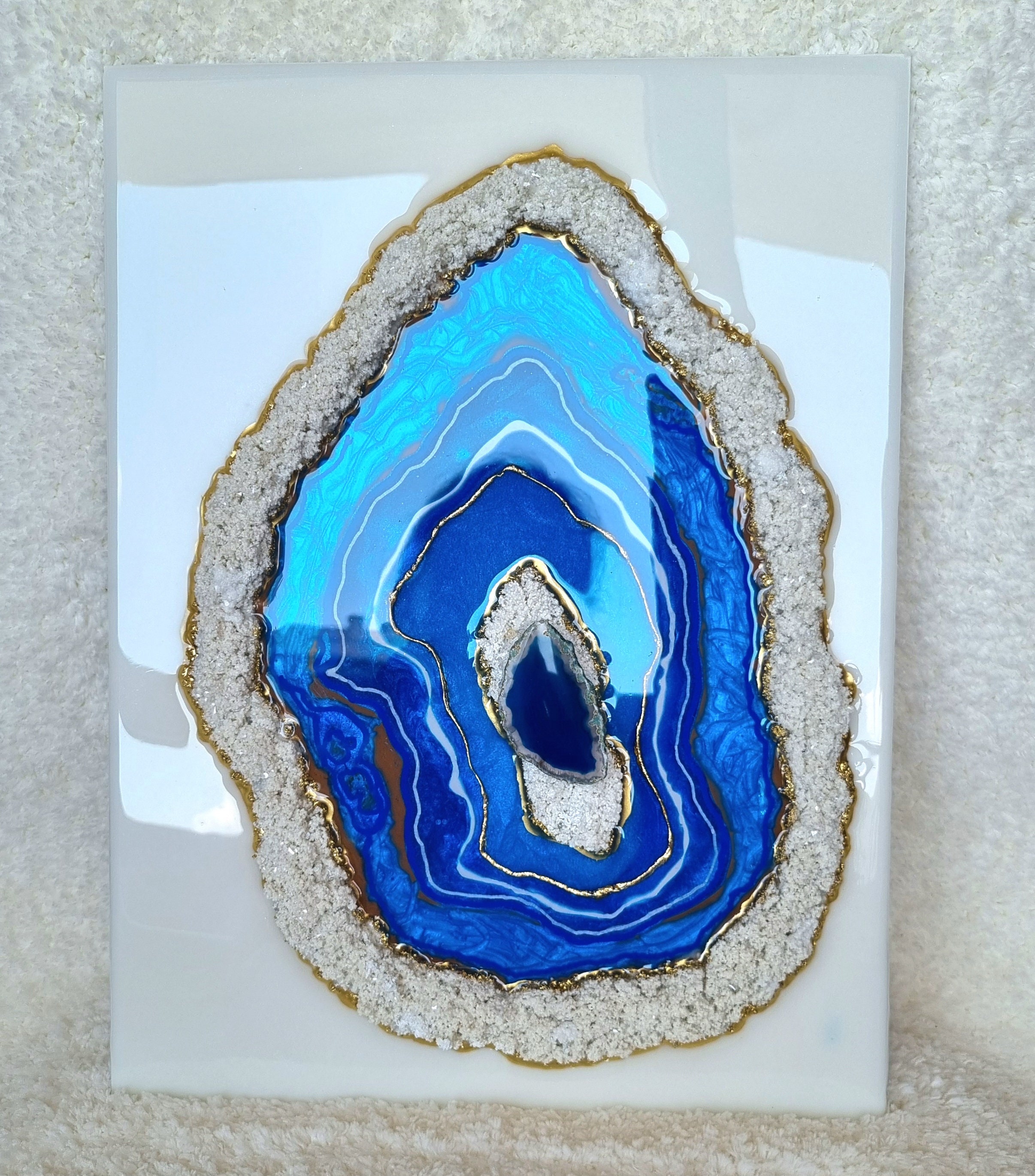 Navy Blue and Gold Epoxy Resin Art-crystal Resin Geode Wall Art-resin Wall  Art-golden Epoxy Art-blue Geode Wall Art-quartz and Amethyst Art 