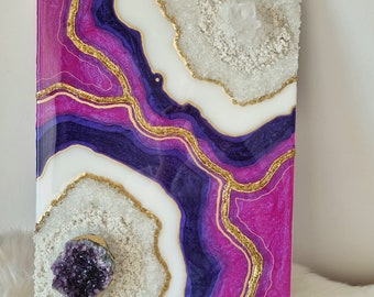 Amethyst and Quartz Geode Wall Decor,Resin Geode Wall Art, Crystal Geode Decor