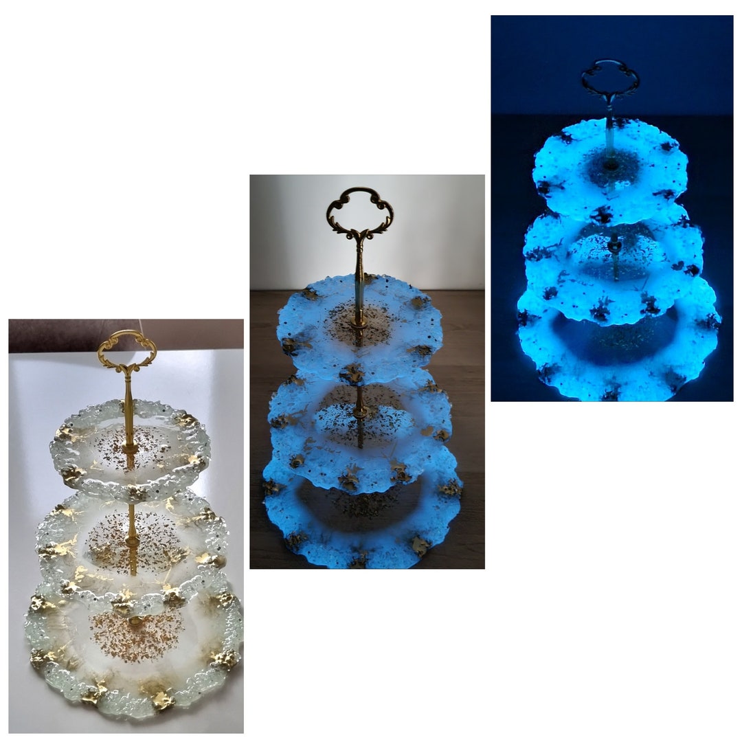 3 Tier Resin Cake Stand Gold and Glow in the Dark Cake Etsy