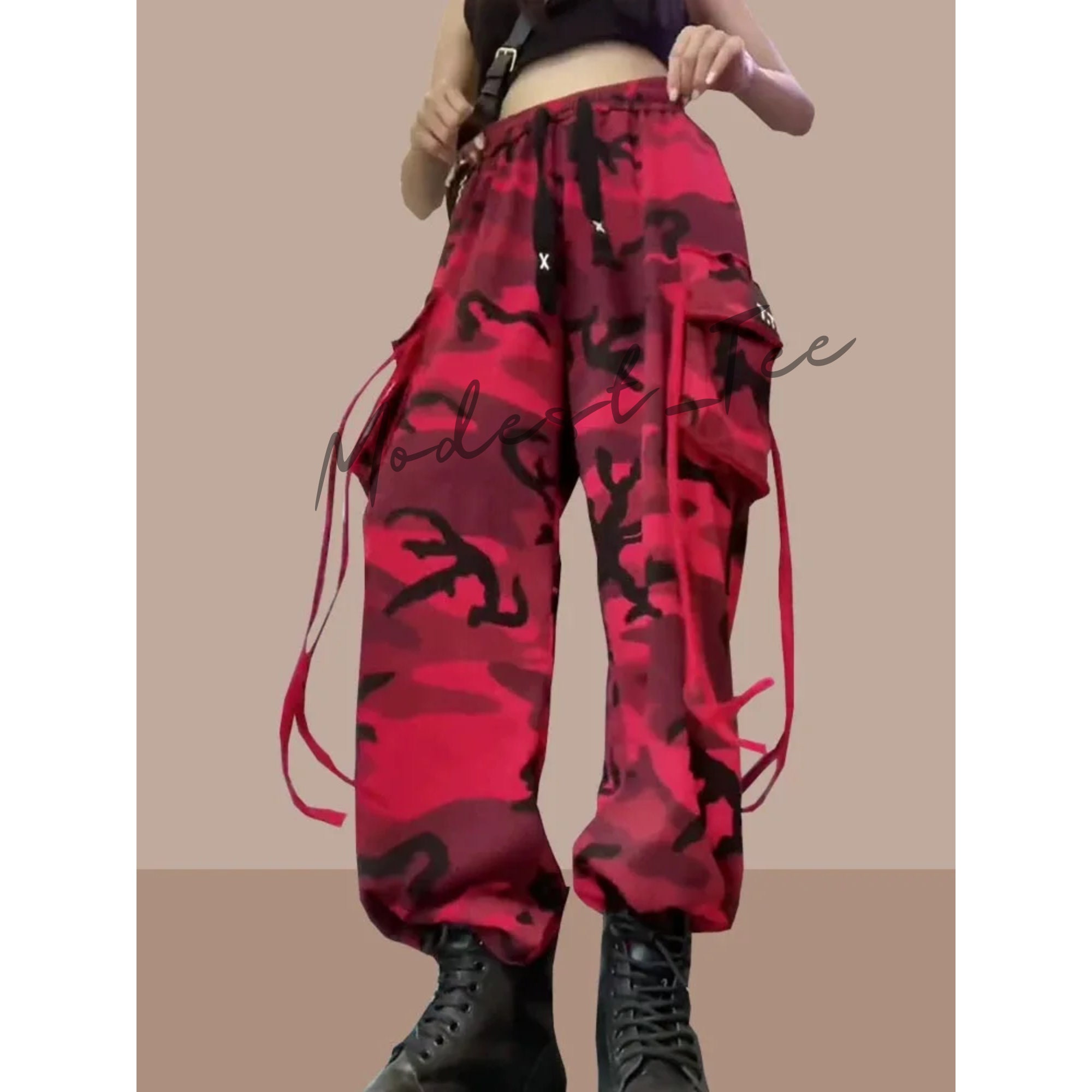 Trendy Vintage Camouflage Cargo Pants Women Hipppie Kpop Oversize Baggy Sweatpants Harajuku Streetwear Wide Leg Trousers
