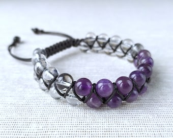 Amethyst Crystal Quartz Bracelet Amethyst Bead Bracelet for Women Gemstone Handmade Adjustable Macrame Bracelet Men Amethyst Bracelet