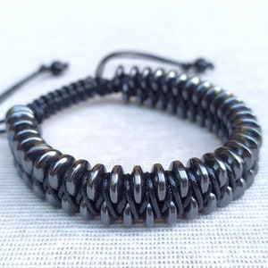 Hematite Bracelet Handmade Adjustable Gemstone Natural Stone Bracelet Hematite Rondelle Bead Bracelet Men Valentine Gift for Men