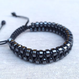 Handmade Hematite Macrame Bracelet: Natural Stone Healing Crystal Jewelry