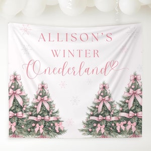 Winter Onederland Birthday Personalized Banner 1st Birthday Winter Wonderland Party Decor Photo Backdrop Winter Custom Pink First Birthday