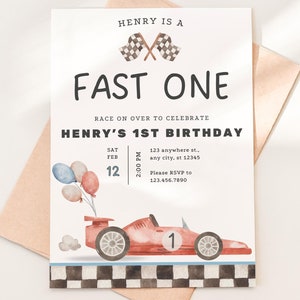 Fast One Birthday Invitation Racecar First Birthday Invite Fast One Birthday Decor First Birthday Invite Boy Car Racing Car Birthday