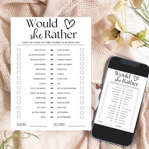 Would She Rather Bridal Shower Game Template Printable Interactive Bride to Be Games Editable Bride Game Modern Bridal Shower Games Wedding